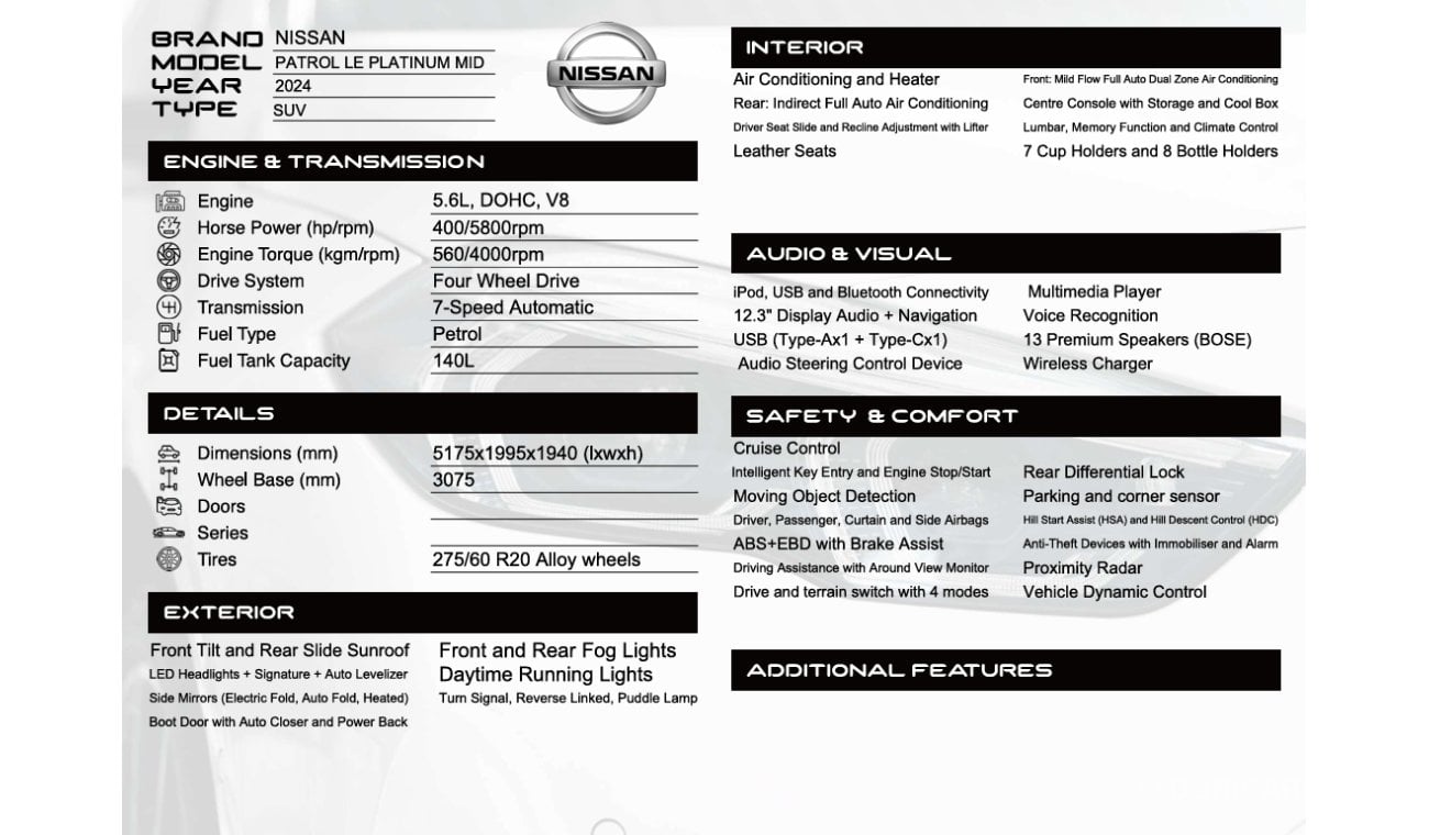 نيسان باترول 5.6L LE PLATINUM MID A/T PETROL