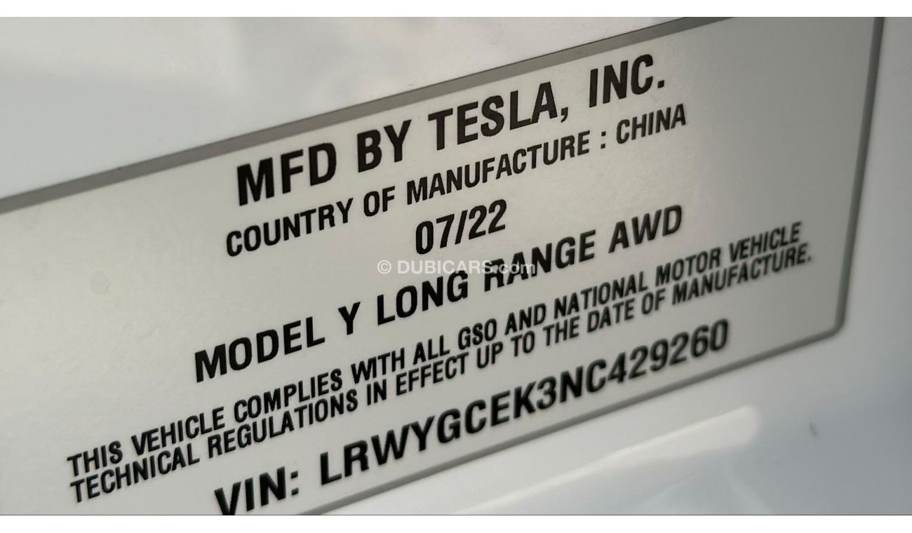 Used Tesla Model Y Long Range Auto Pilot 2022 GCC Under Warranty 2022 ...